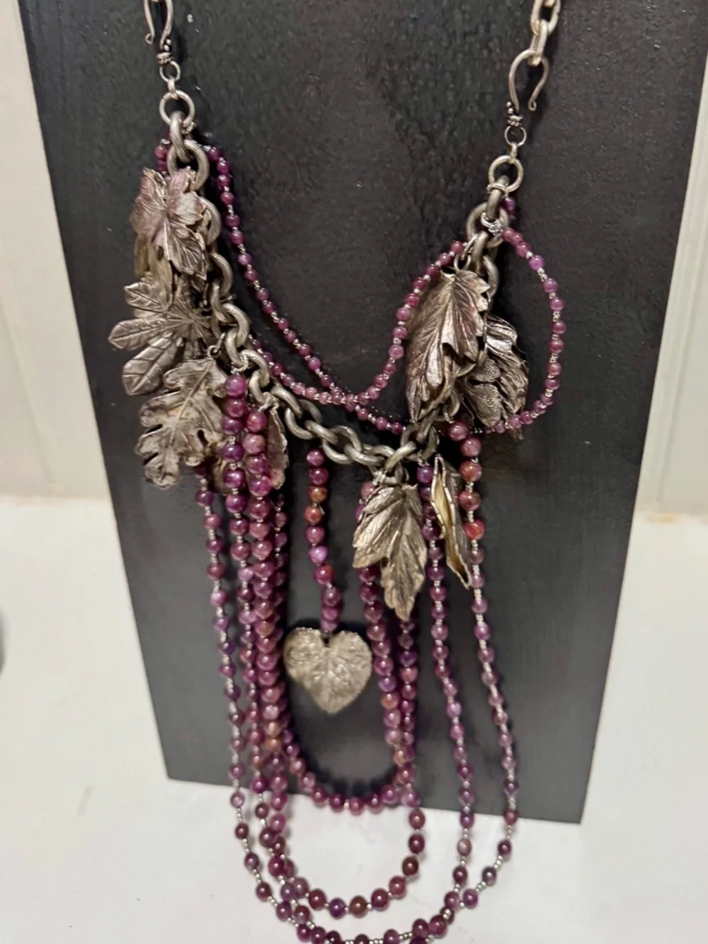 Custom Ruby Stone and Vintage Leaf Charm Necklace - The Only One - Art By Angela